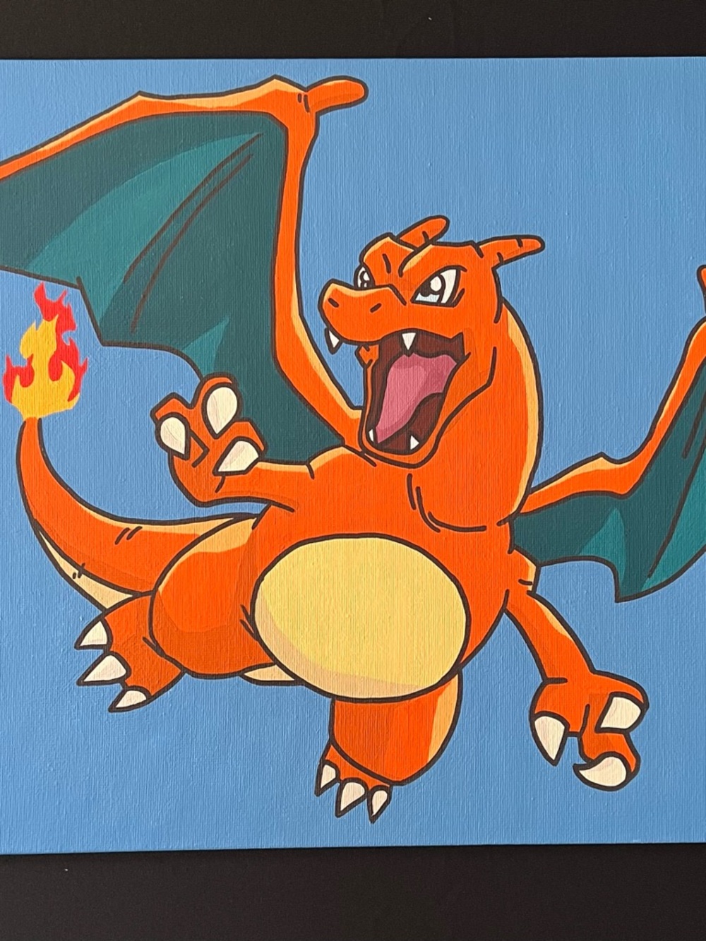 Hand Painted Charizard Canvas Art - Orange Dragon Illustration